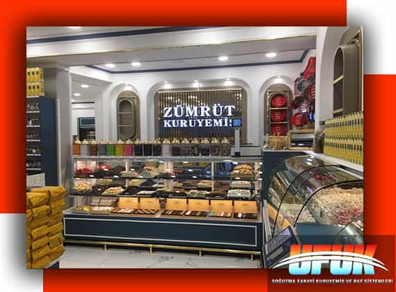 kuruyemişlik kuruyemis reyon ve rafları Ufuk Soğutma Kuruyemiş Dolapları ve Ahşap Raf Sistemleri